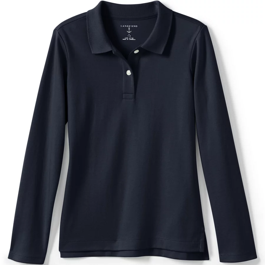 School Uniform Girls' Long Sleeve Feminine Fit Interlock Polo Shirt view 5