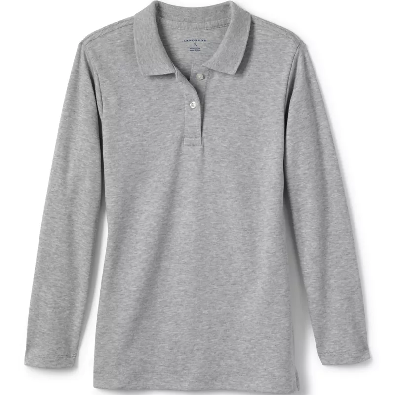 Girls Long Sleeve Feminine Fit Interlock Polo Shirt, Front