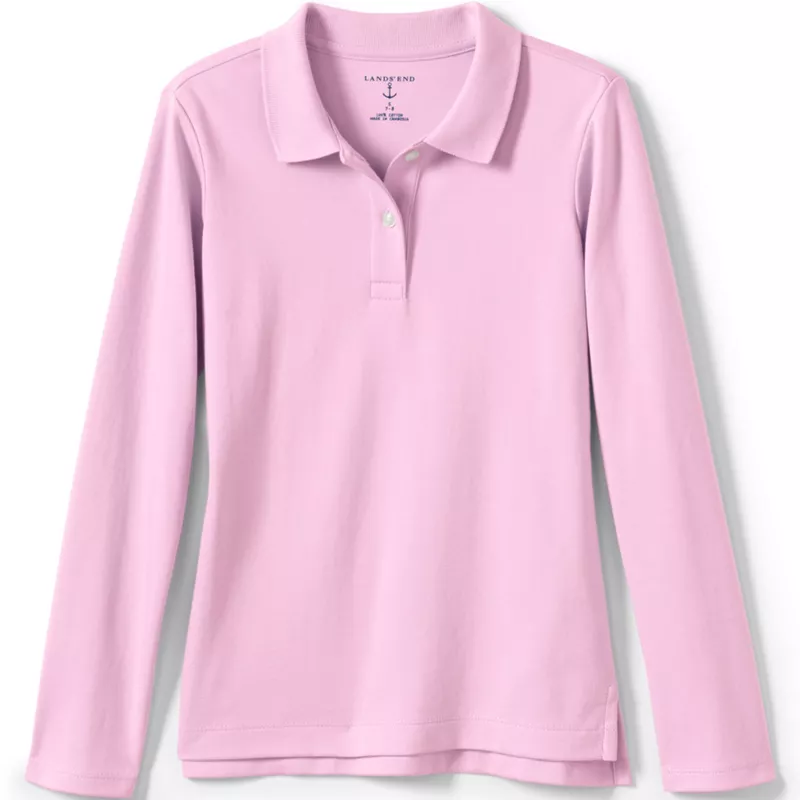 Girls Long Sleeve Feminine Fit Interlock Polo Shirt, Front