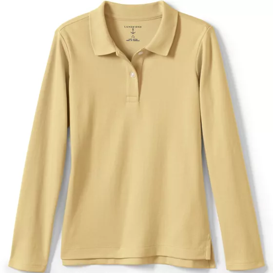 School Uniform Girls Long Sleeve Feminine Fit Interlock Polo Shirt - primary