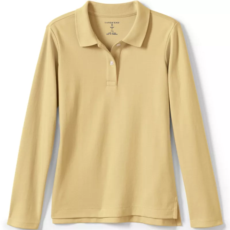 Girls Long Sleeve Feminine Fit Interlock Polo Shirt, Front