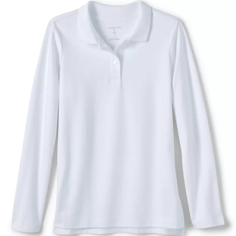 Girls Long Sleeve Feminine Fit Interlock Polo Shirt, Front