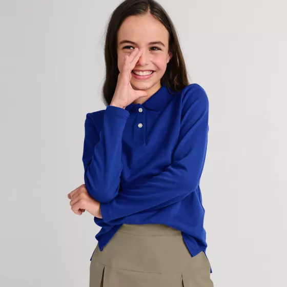 Girls Long Sleeve Feminine Fit Interlock Polo Shirt - primary