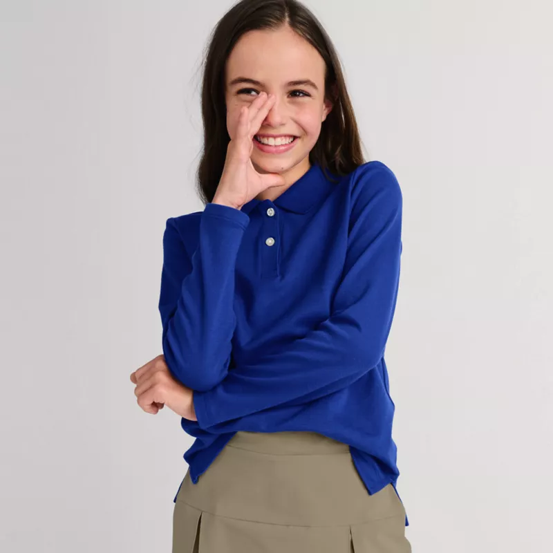 Girls Long Sleeve Feminine Fit Interlock Polo Shirt, alternative image