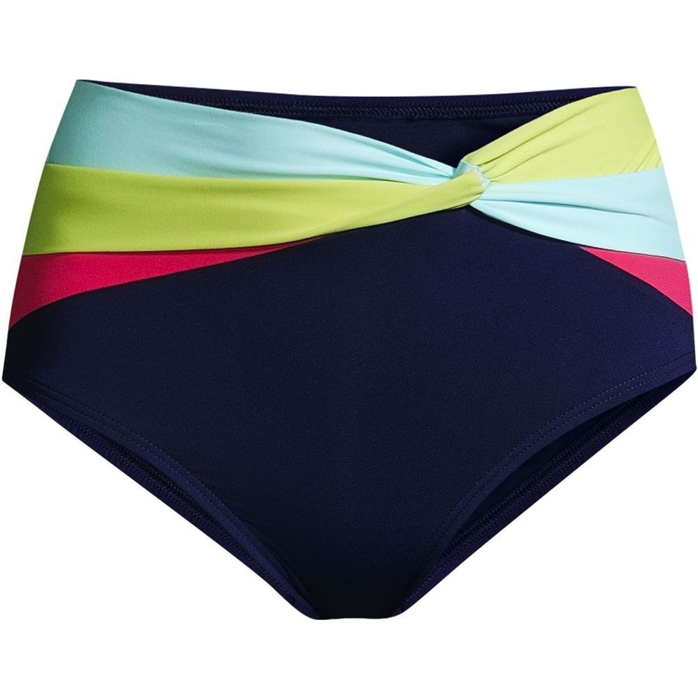 Women's Chlorine Resistant Twist Front Retro High Waisted Bikini Bottoms