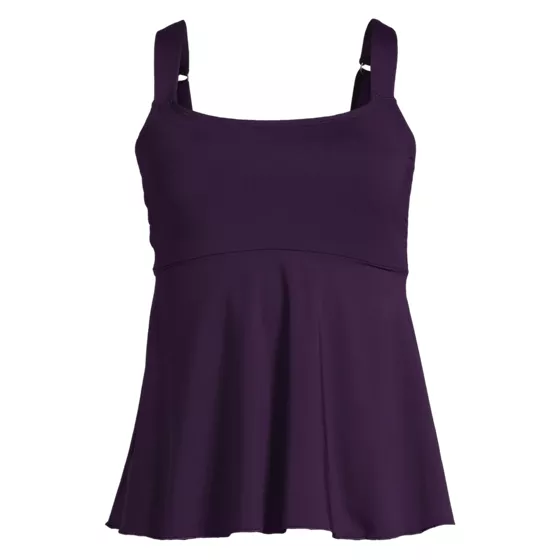 Women's Long Torso Adjustable Scoop Neck Flutter Tankini Top - primary