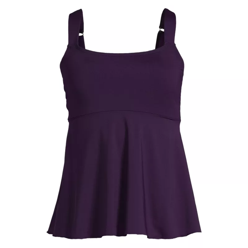 Women's Petite Adjustable Scoop Neck Flutter Tankini Top, Front
