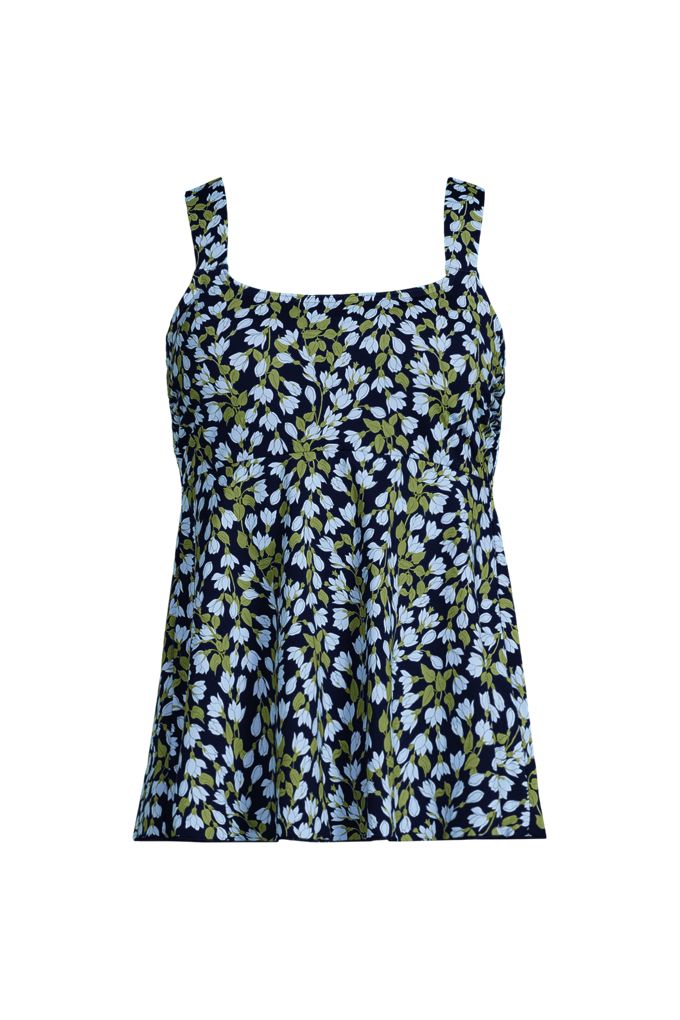 Lands' End Women's Plus Size Adjustable Scoop Neck Flutter Tankini Top In Blue