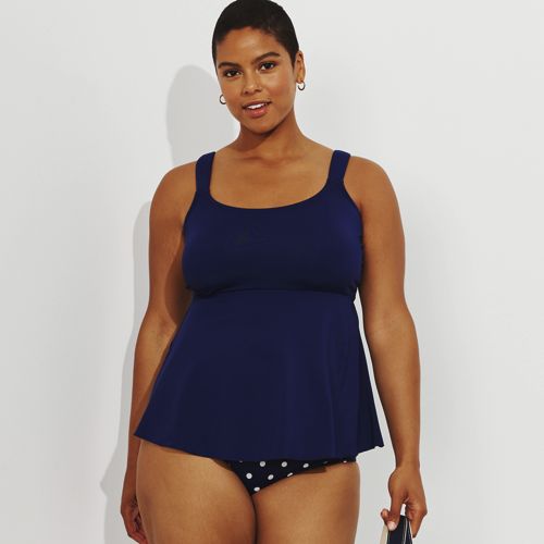 Women's Plus Size Adjustable Scoop Neck Flutter Tankini Top