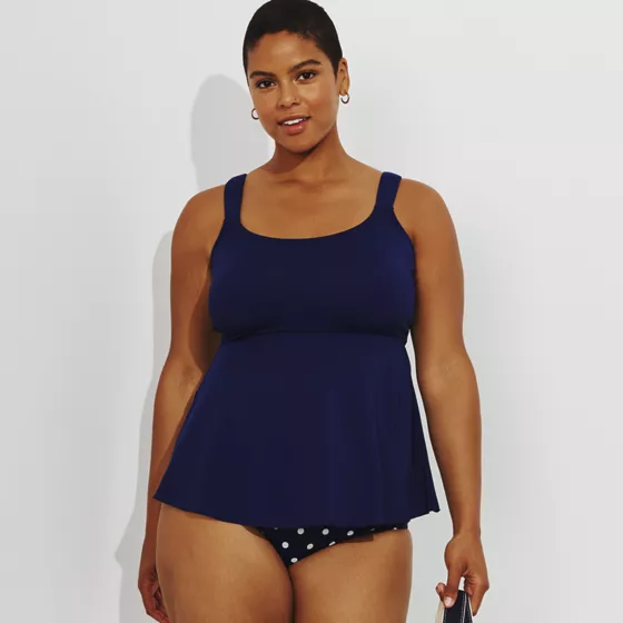 Women's Plus Size Adjustable Scoop Neck Flutter Tankini Top - primary