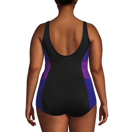 Women's Chlorine Resistant Tummy Control High Neck Belted One Piece  Swimsuit Seersucker