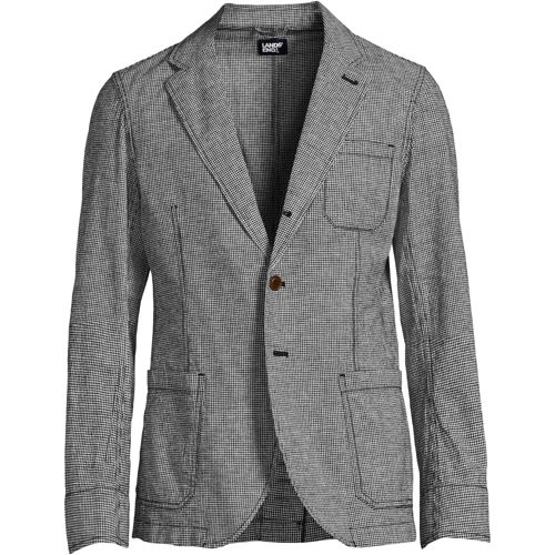 Soft Ease Linen Blend Blazer, Men, size: M, regular, Black, by Lands' End