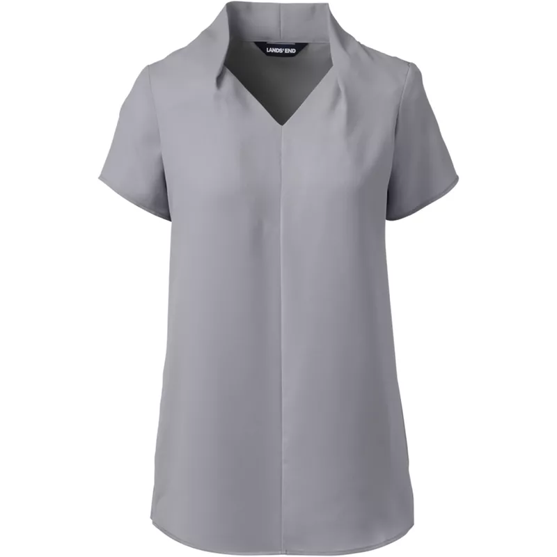 Women's Petite Pleated V-neck Blouse, Front