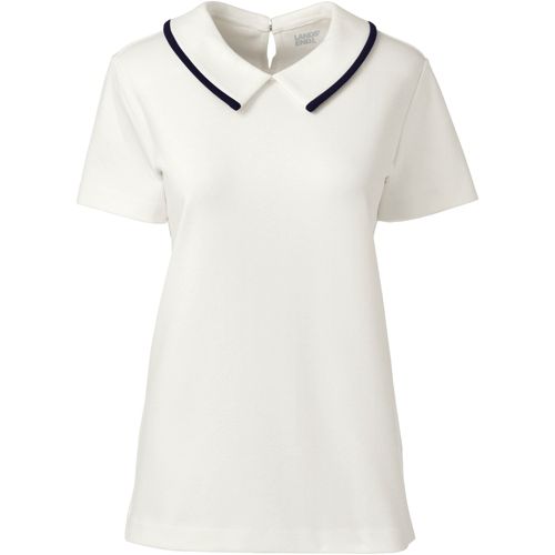 売れ筋商品|||ランズエンド カットソー トップス レディース Women's 3/4 Sleeve Active Polo Shirt White/deep sea navy stripes Women's 3/4 Sleeve Active Polo Shirt | Lands' End