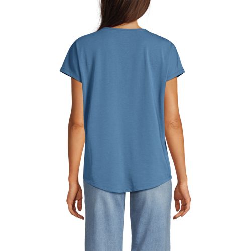 Lands' End Shirt Aus Baumwolle/modal-mix Mit Ballett-ausschnitt, Damen, Größe:32-34 Regular, Blau, Baumwolle Modal, By Lands' End 