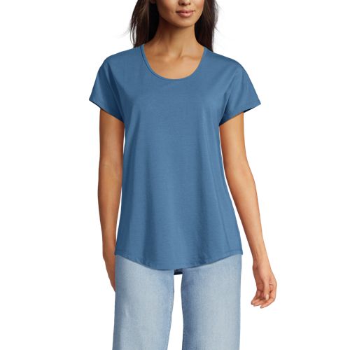  Lands' End Shirt Aus Baumwolle/modal-mix Mit Ballett-ausschnitt, Damen, Größe:32-34 Regular, Blau, Baumwolle Modal, By Lands' End 