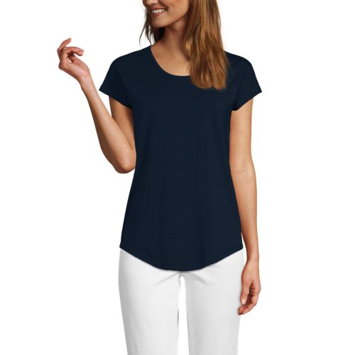  Lands' End Shirt Aus Baumwolle/modal-mix Mit Ballett-ausschnitt, Damen, Größe:36-38 Regular, Blau, Baumwolle Modal, By Lands' End 