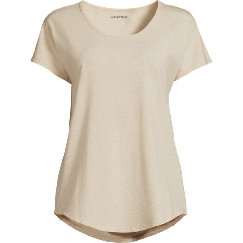 Cotton Modal Stretch Jersey T-shirt, Women, size: S, regular, Ivory, Cotton Modal, by Lands' End