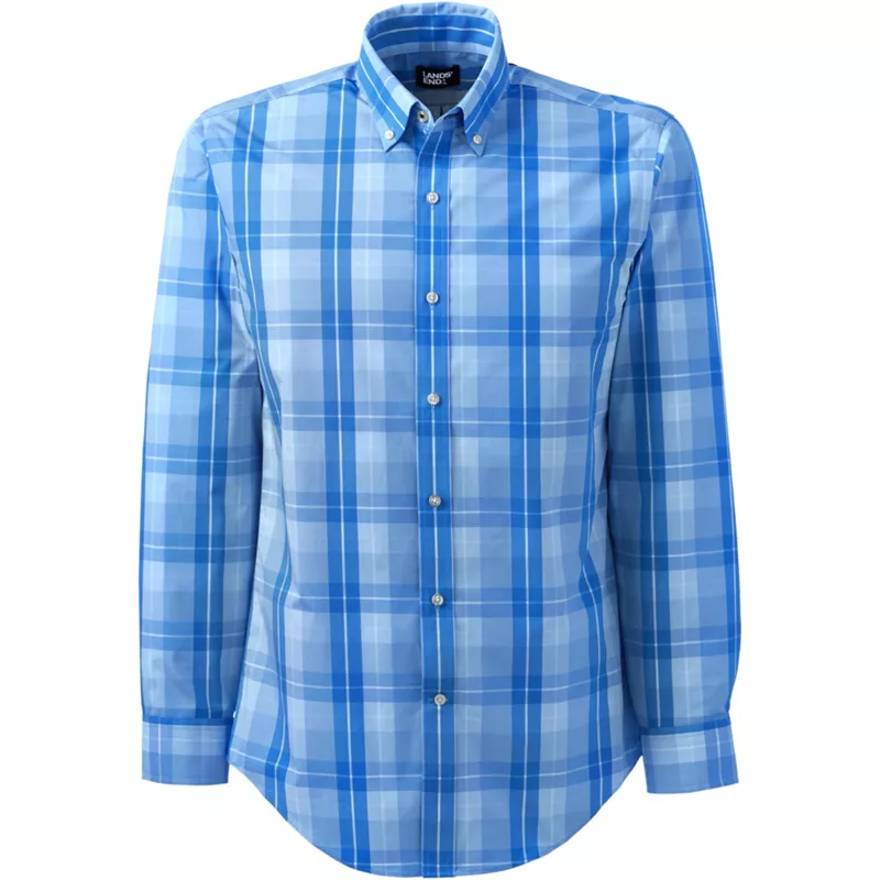 Men's Slim Button Collar Plaid Shirt, Front