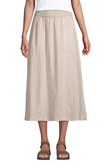 Women's Pure Linen Pull On Midi Skirt