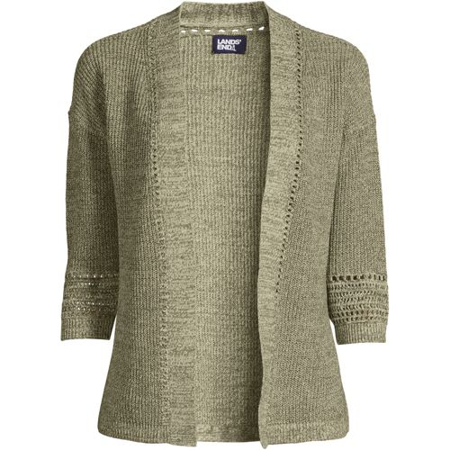 Women's Three Quarter Sleeve Linen/Cotton Cardigan | Lands' End