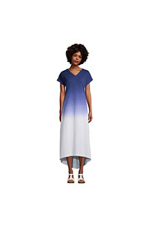 Women's Crinkle Knit Cotton Short Sleeve High Low Midi Dress