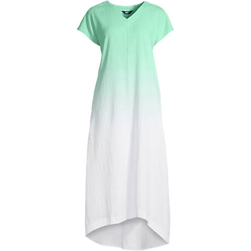 Women's Crinkle Knit Short Sleeve High Low Midi Dress - Cool Mint Dip Dye - Secondary