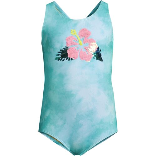 Girls Sequin Graphic UPF 50 Tugless One Piece