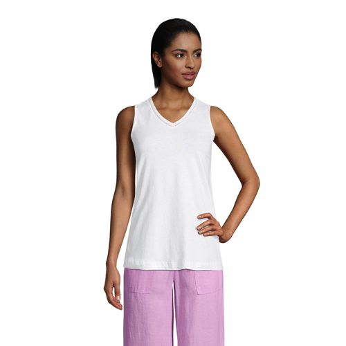 Linen/Cotton Vest Top, Women, Size: 16-18 Regular, White, by Lands’ End