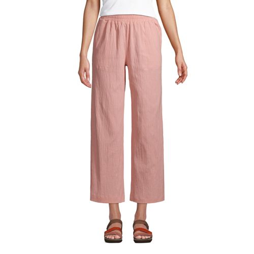 Women's Crinkle Knit Cotton Pull On Wide Leg Cropped Trousers