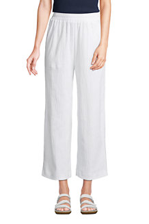 Women's Crinkle Knit Cotton Pull On Wide Leg Cropped Trousers