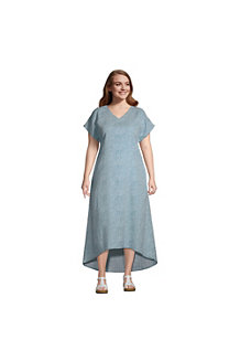 Women's Pure Linen Short Sleeve High Low Midi Dress
