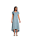 Women's Petite Pure Linen Short Sleeve High Low Midi Dress