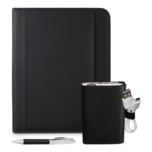Tuscany Custom Logo Portable Charger Notepad Portfolio and Pen Set