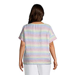 Women's Plus Size Linen Short Sleeve T-Shirt Top, Back