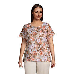 Women's Plus Size Linen Short Sleeve T-Shirt Top, Front