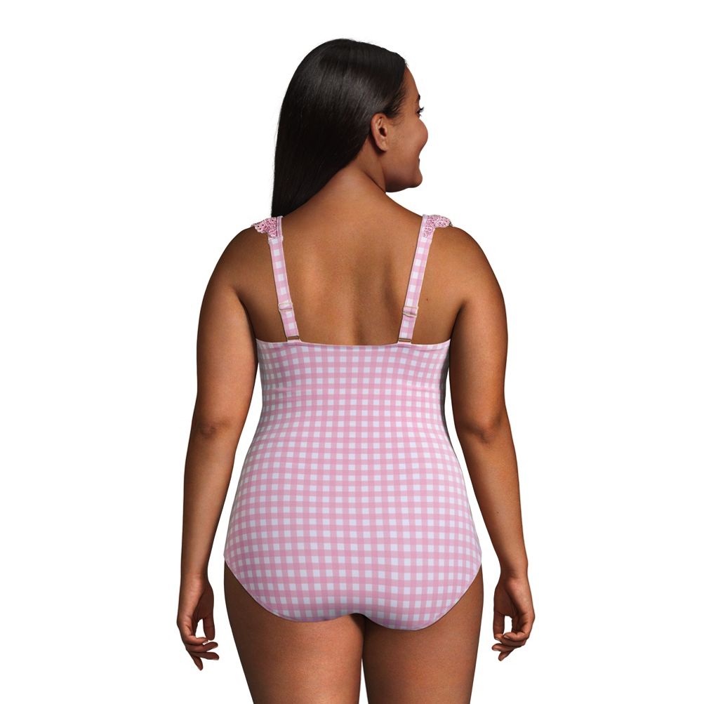 Women's Plus Size Chlorine Resistant Smocked Square Neck One Piece Swimsuit  with Adjustable Straps