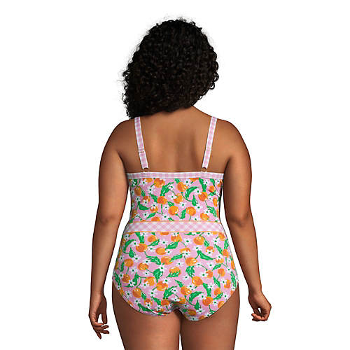 Draper James x Lands' End Women's Plus Size Tummy Control Chlorine Resistant Wrap One Piece Swimsuit - Secondary