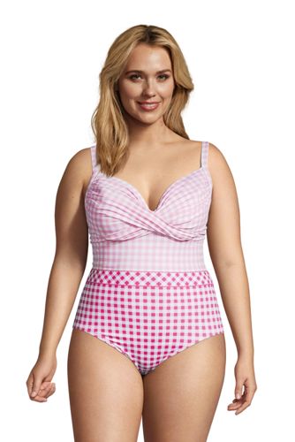 Draper James Light Control Chlorine Resistant Wrap Swimsuit, Women, Size: 22 Plus, Pink, Nylon-blend, by Lands’ End