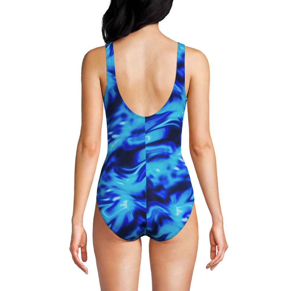 Lands' End Chlorine Resistant High Neck High Leg Portrait Back Swimsuit in  Blue