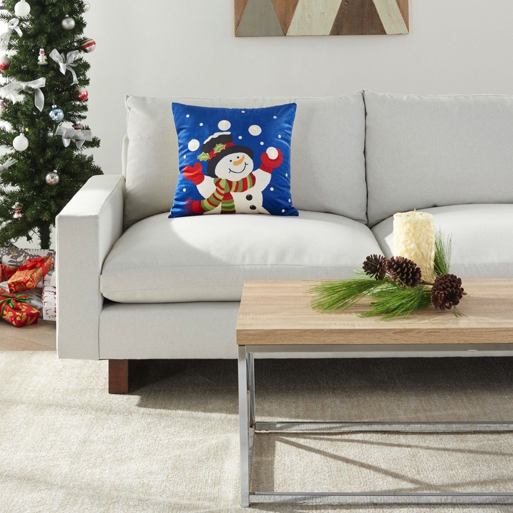 Mina Victory Christmas Snowman Light Up Decorative Throw Pillow