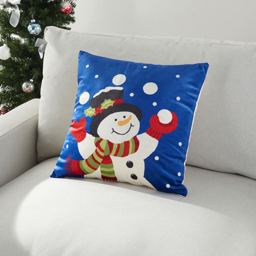 Mina Victory Christmas Snowman Light Up Decorative Throw Pillow