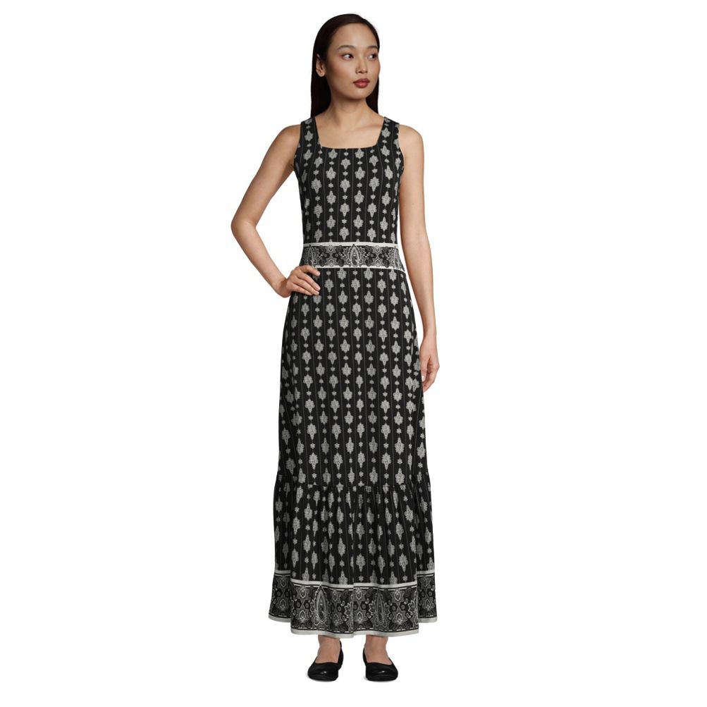 Women's Cotton Modal Square Neck Tiered Maxi Dress | Lands' End