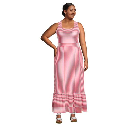 Women's Plus Size Cotton Modal Square Neck Tiered Maxi Dress | Lands' End