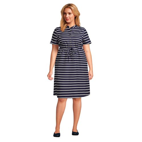 F&F Womens Navy Blue & White Striped 3/4 Sleeve Shirt Dress Size