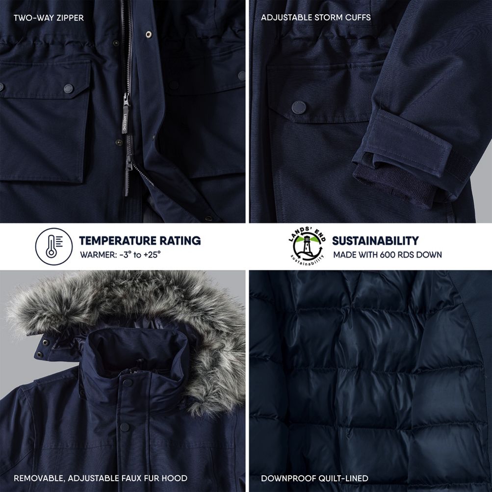 Lands' End Expedition parka impermeable de plumón para mujer con capucha de  piel sintética