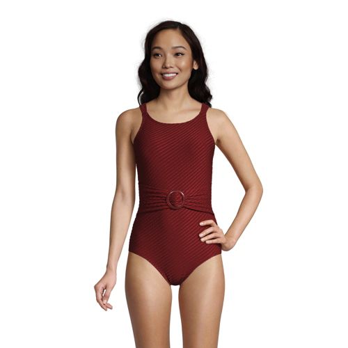 Women's Chlorine Resistant Belted Style Swimsuit, Jacquard