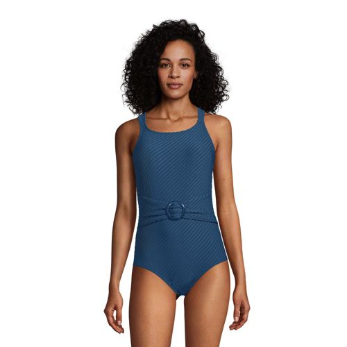 Women's Chlorine Resistant Belted Style Swimsuit, Jacquard