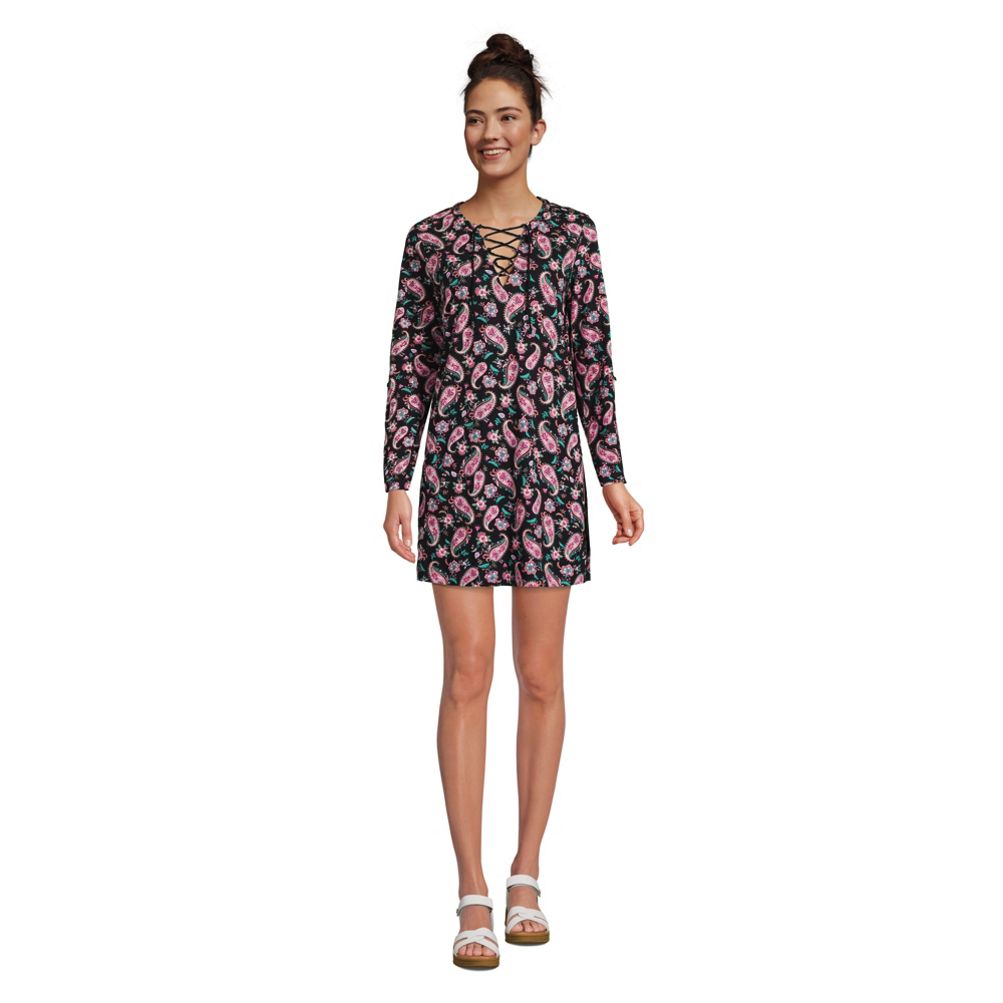 Women's Cotton Jersey V-neck Tunic Swim Cover-up Shirtdress | Lands' End