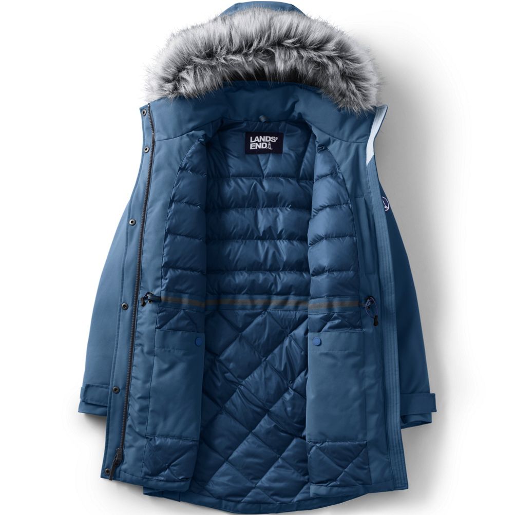 Lands' End Expedition parka impermeable de plumón para mujer con capucha de  piel sintética